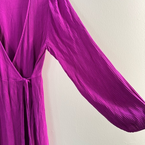 Knox Rose Magenta Fuchsia Wrap V-Neck Midi Ruffle Dress - Picture 7 of 9